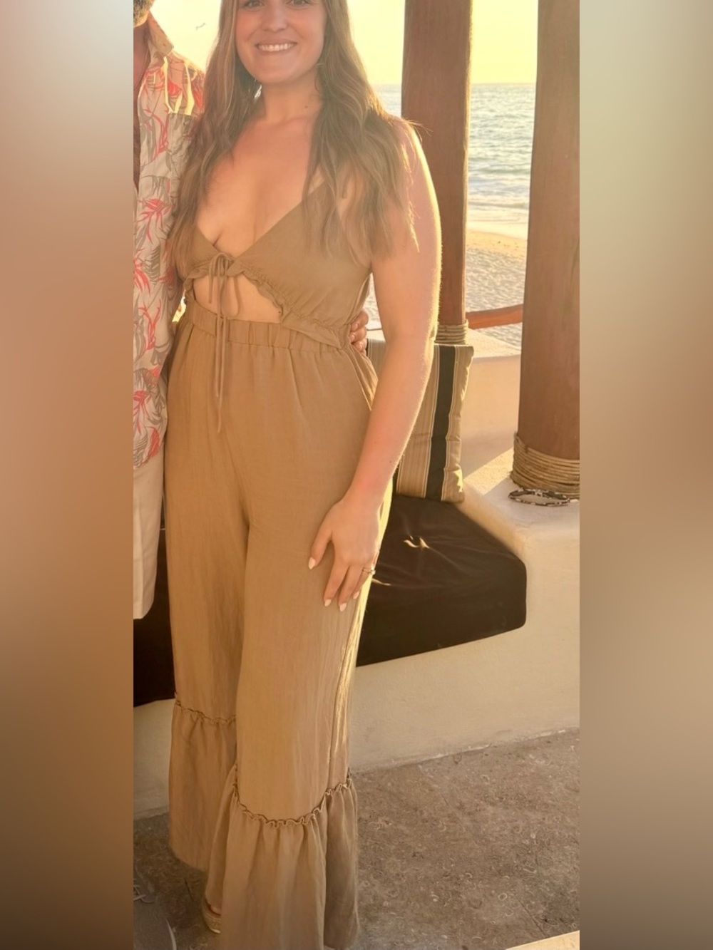 Vici Tan Cutout Wide-Leg Jumpsuit